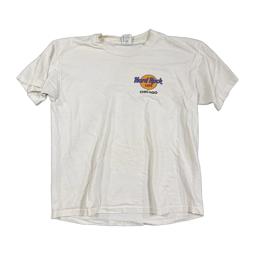 Vintage Hard Rock Cafe Chicago T-Shirt Mens XL White Guitar Graphic Made in USA